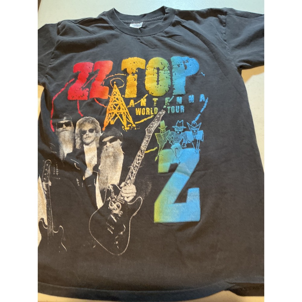 Vintage ZZ Top Antenna World Tour T Shirt Black Diamond Star Made in USA Large